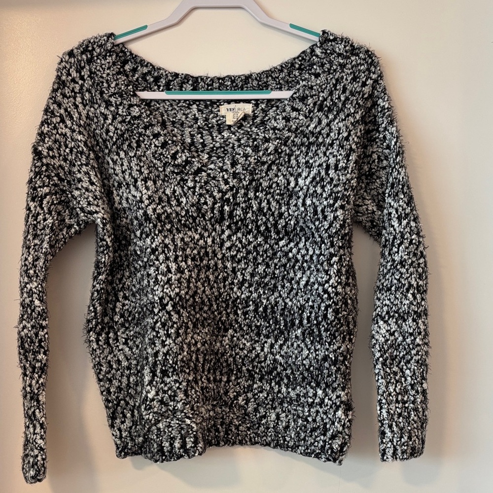 Stylish Black and White V-Neck Sweater